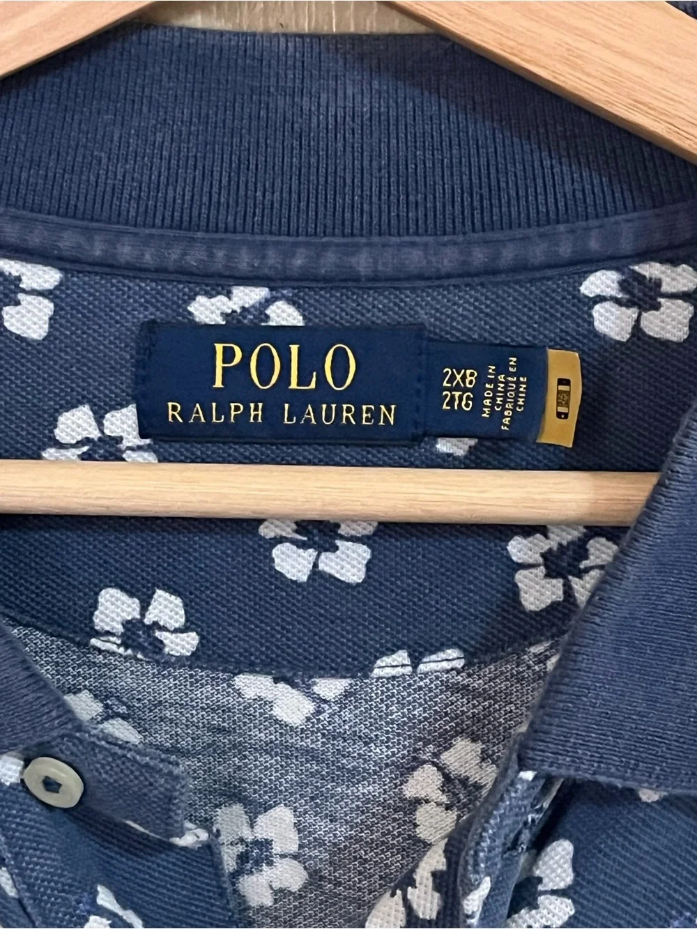 Polo Ralph Lauren 2XB Navy Polo with White Floral Print Faded See All Pics